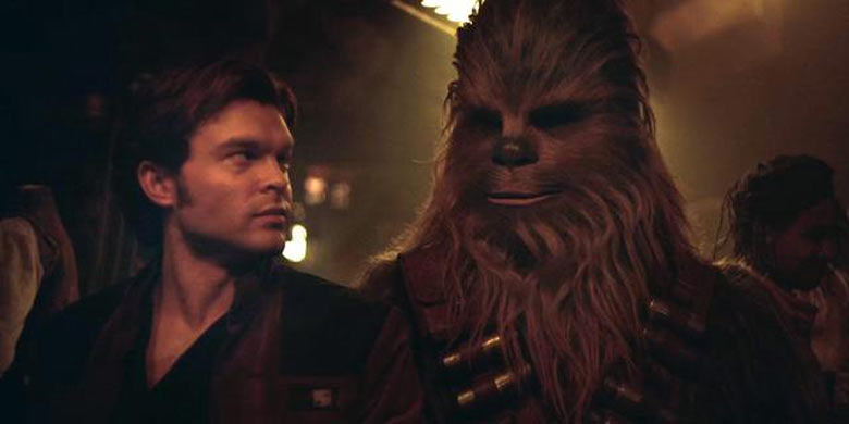 solo Alden Ehrenreich as Han with Chewie in Solo Star Wars Story