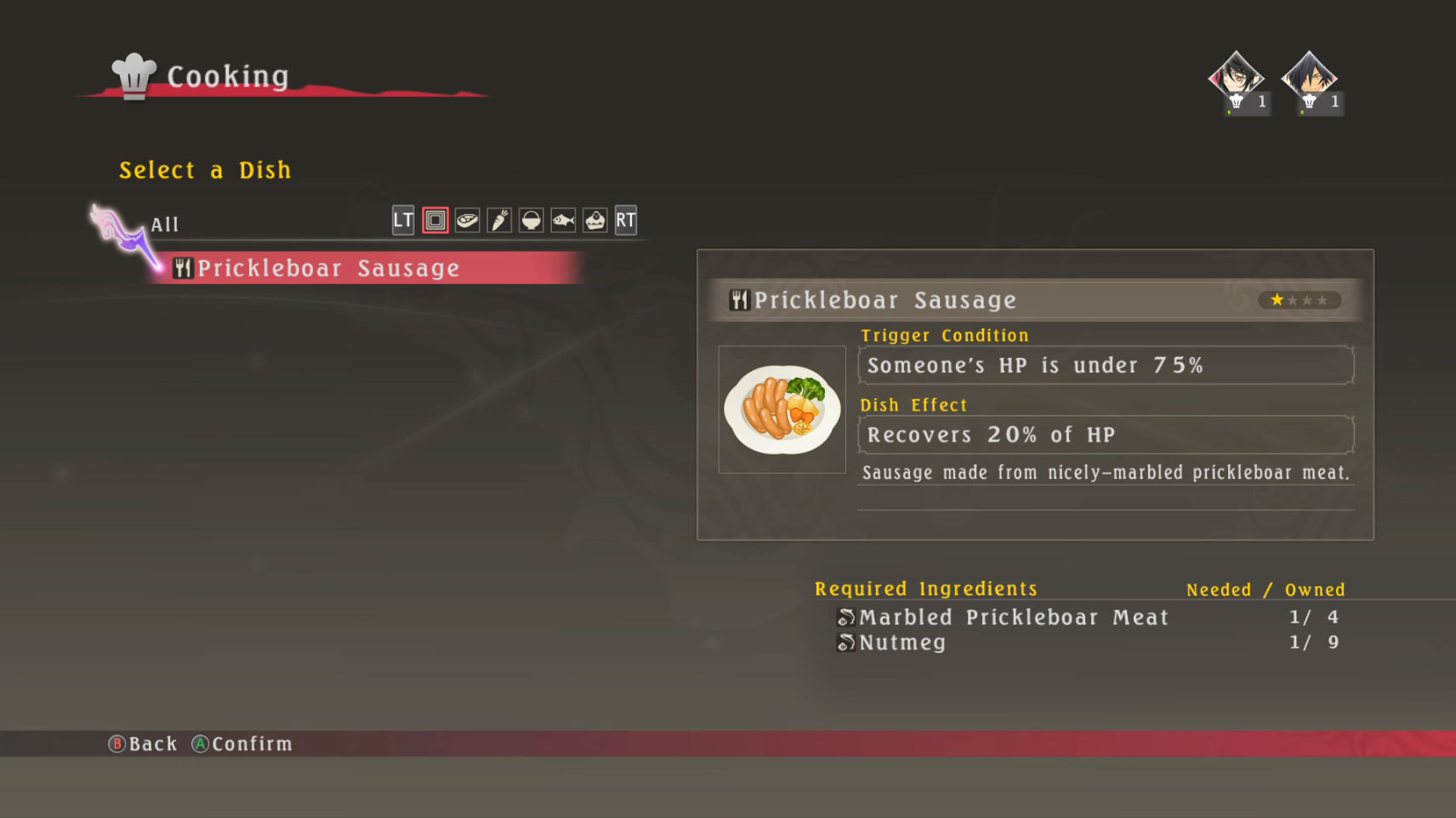 Tales of Berseria Screenshot Food Section
