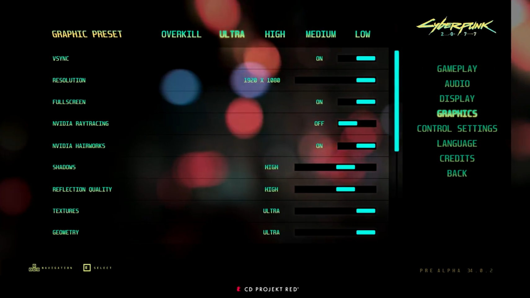 Cyberpunk 2077 graphics menu